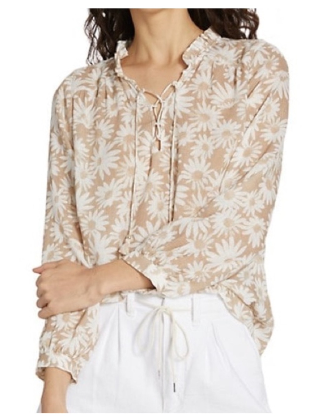 Paige Sharene Floral Daisy Long Sleeve Lace Up Top Size Small